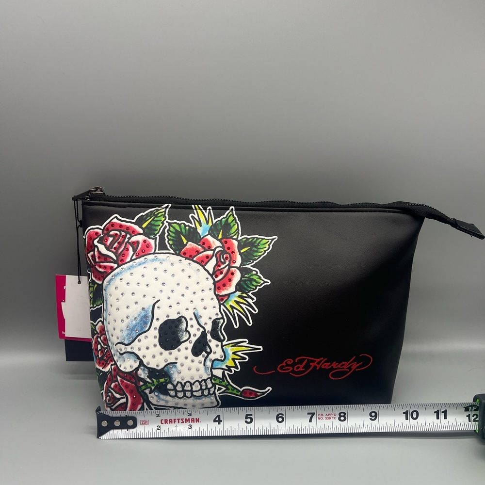 Ed hardy rhinestone skull and roses cosmetics bag - Picture 6 of 9